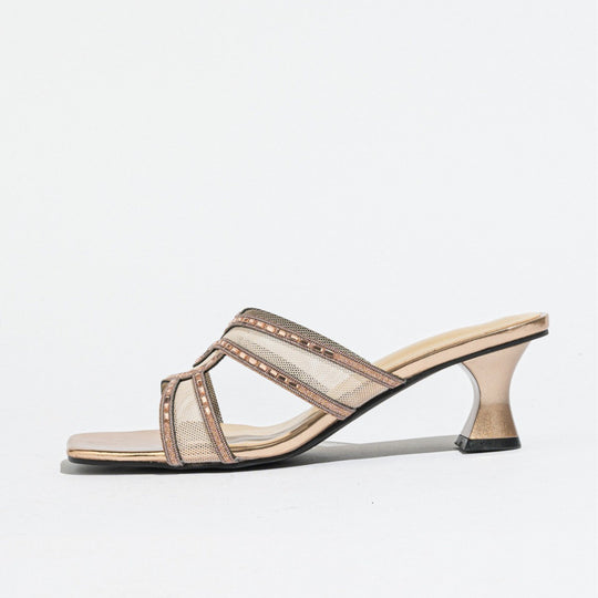 Damen elegante High Heel Mules mit glitzernden Riemen und komfortablem Absatz R&B