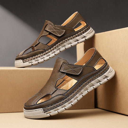 Damen Luftige Ledersandalen mit verstellbarem Klettverschluss R&B