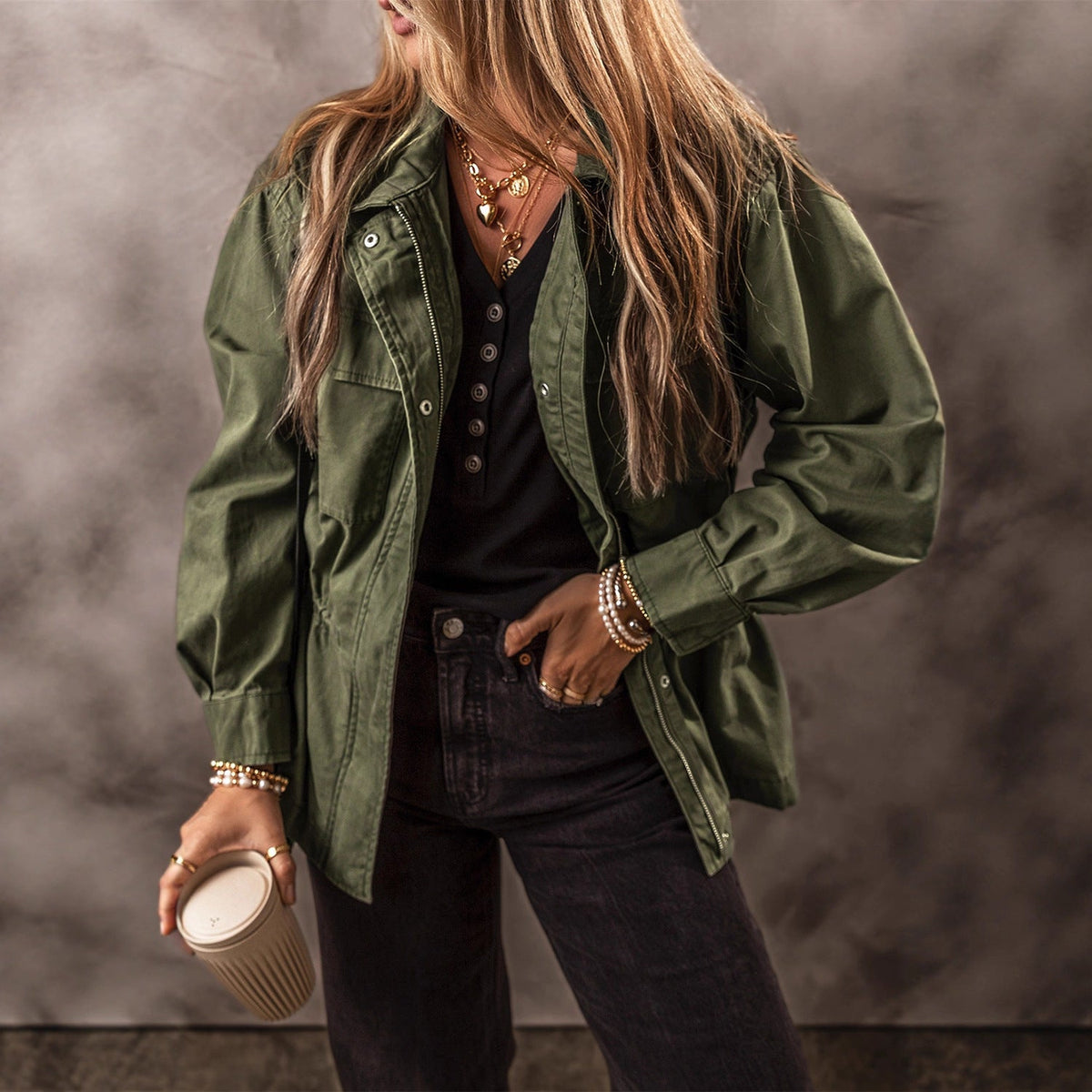 R&B | Vintage Winddichte Arbeitsjacke Mit Kapuze Und Mehreren Taschen
