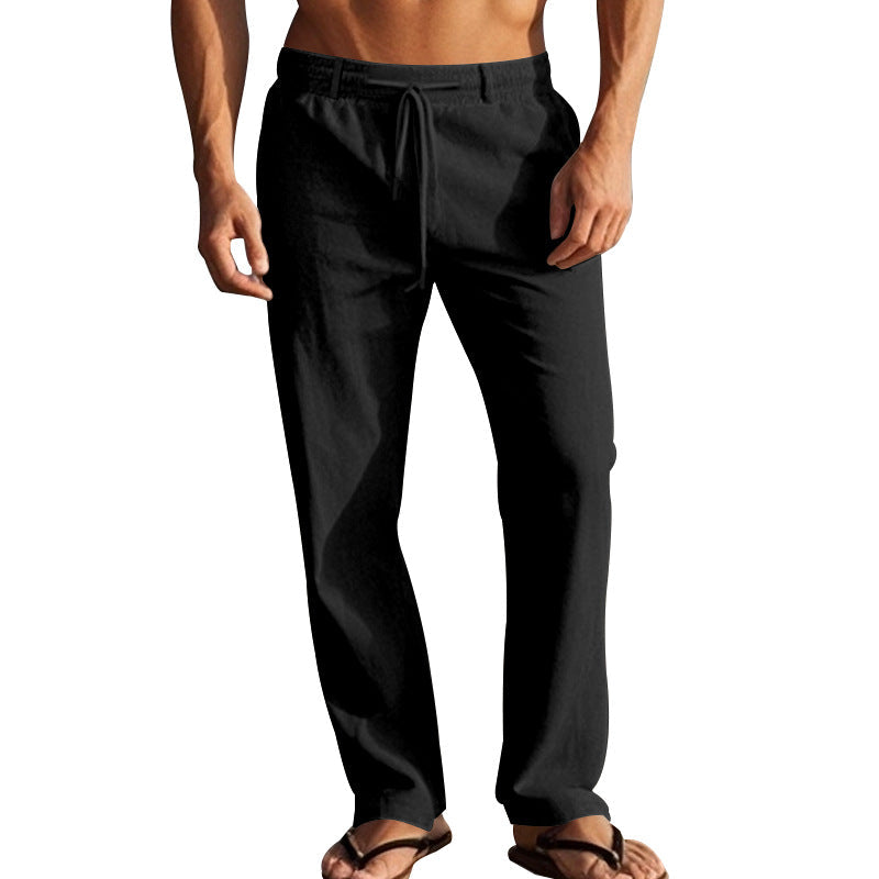 Herren nan leichte Leinen-Loungehose mit elastischem Tunnelzugbund, Kordelzug und weitem Bein R&B