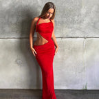 Damen Figurbetontes Maxikleid mit asymmetrischem Schnitt und raffinierten Rüschendetails R&B