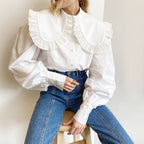 Damen Elegante Bluse mit voluminösen Ärmeln und Rüschensaum R&B