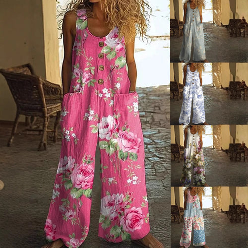 Damen Lässiger Patchwork-Jumpsuit mit Knopfdetails R&B