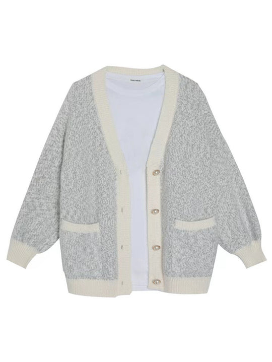 Damen oversized Strickjacke mit praktischen Taschen und stilvollen Knopfdetails R&B