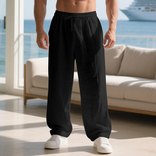 Herren lockere Sommerhose aus leichtem Leinenmaterial mit elastischem Bund und Seitentaschen R&B