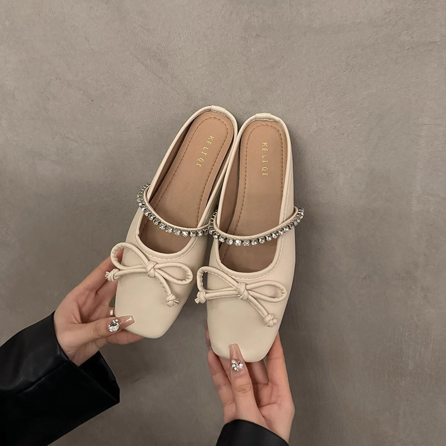 Damen elegante Ballerina-Slipper mit funkelndem Schleifenakzent und klassischer Form R&B
