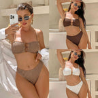 Damen Bandeau-Bikini mit floralem Häkelmuster R&B