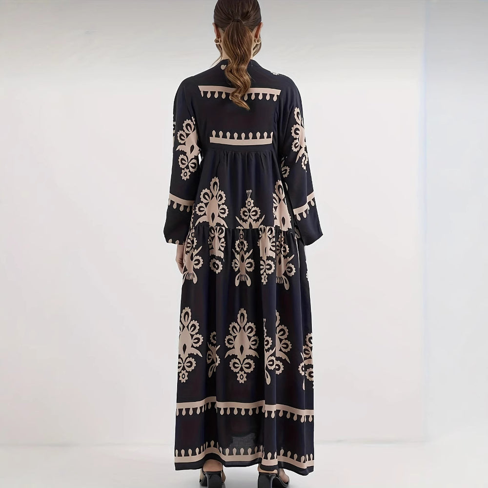 Damen Maxikleid mit floralem Design und eleganter Knopfleiste R&B