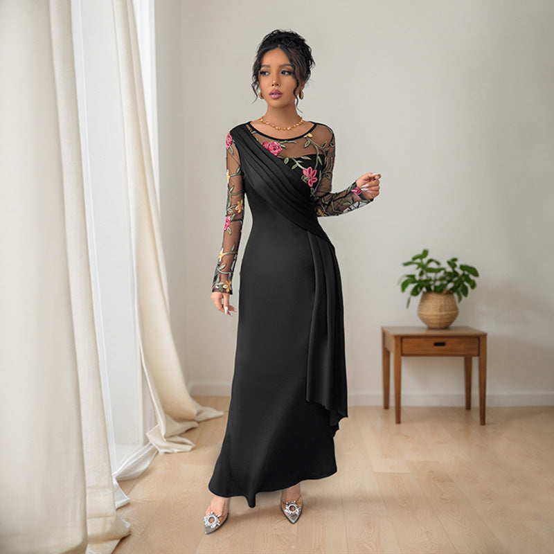 Damen Elegantes Wickelkleid mit floralem Mesh-Detail R&B