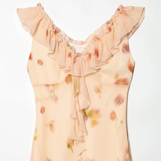Damen Maxikleid mit romantischem Volant und floralen Akzenten R&B