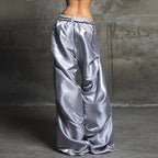 Damen Satin-Hosen mit dekorativem Grafikdruck und weitem Bein R&B