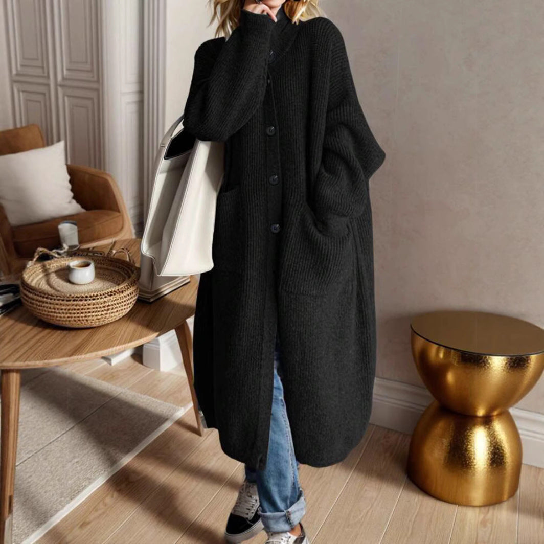 Damen Modische Strickjacke mit großzügigen Taschen und Knopfdetail