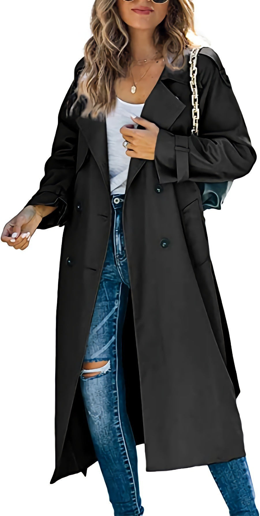 Damen Modischer Trenchcoat mit doppelter Knopfleiste und lässigem Schnitt R&B