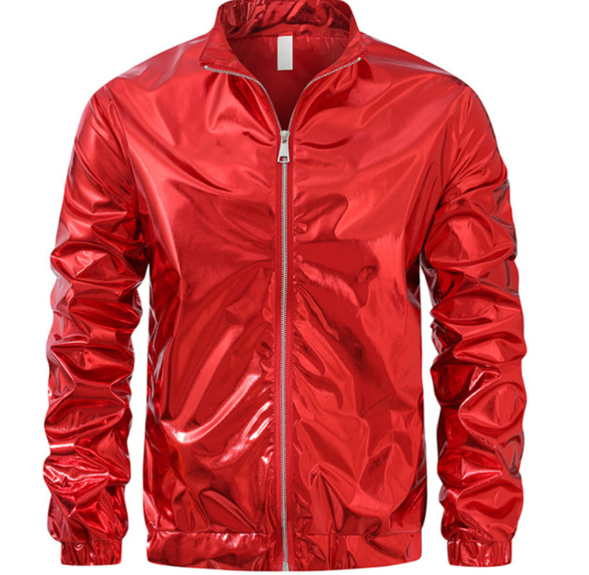 Herren nan Bomberjacke mit durchgehendem Reißverschluss, reflektierendem Metallic-Finish und elastischen Bündchen R&B