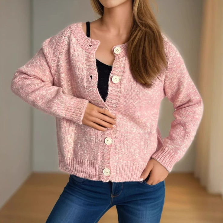 Damen lässiger Strickcardigan mit großen Knopfdetails und weichem Material R&B
