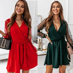 Damen Wickelkleid mit transparenten Puffärmeln und tailliertem Schnitt R&B
