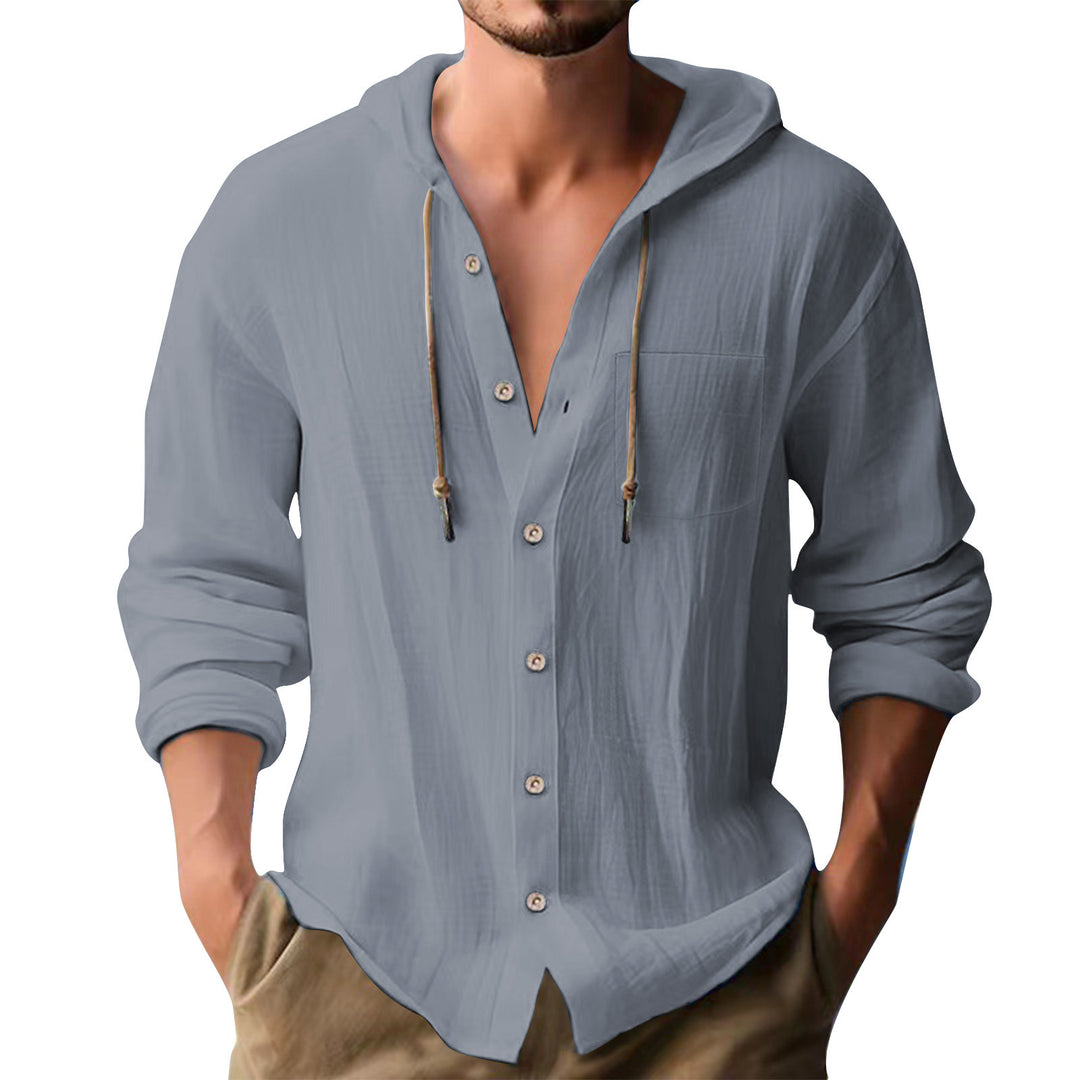 Herren lässiges Kapuzenshirt mit Knopfleiste und praktischen Taschen R&B