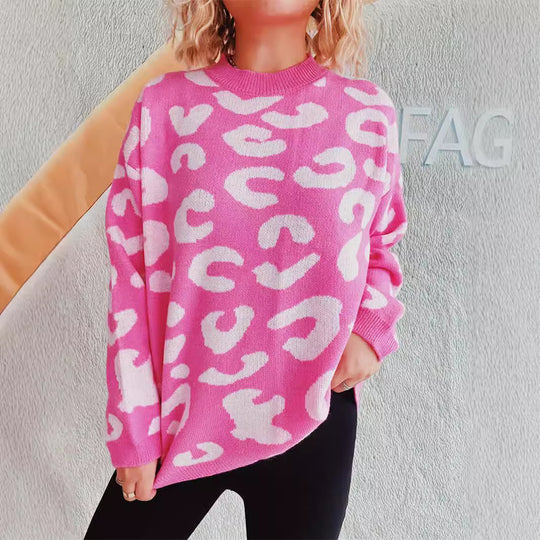 Damen gemütlicher Pullover im modernen Leopardenmuster R&B