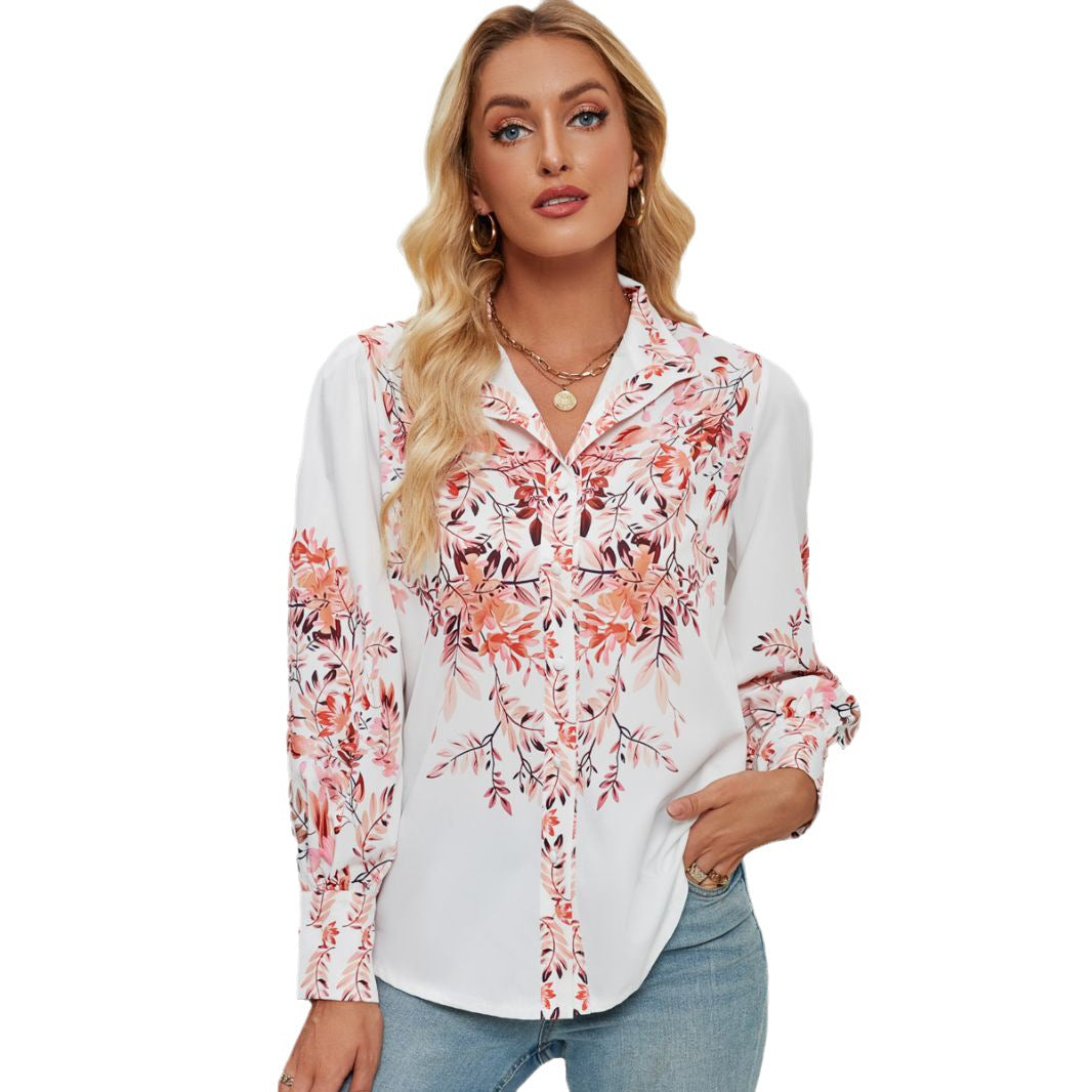 Damen Bluse mit floralen Akzenten und elegantem Knopfleisten-Design R&B