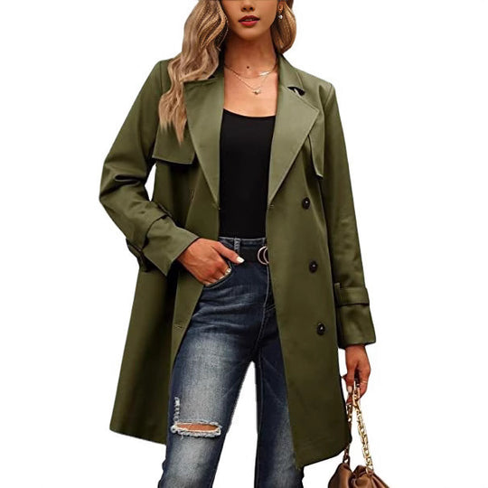 Damen Eleganter Trenchcoat mit doppelter Knopfleiste und schickem Kragen R&B