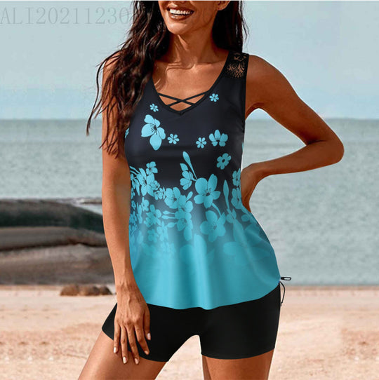 Damen Tankini-Set mit Hohe Taille und Sportlichem Flair R&B