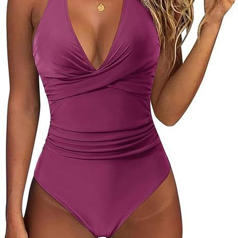 Damen Hochtaillierter Badeanzug mit tiefem V-Ausschnitt und floralem Design R&B