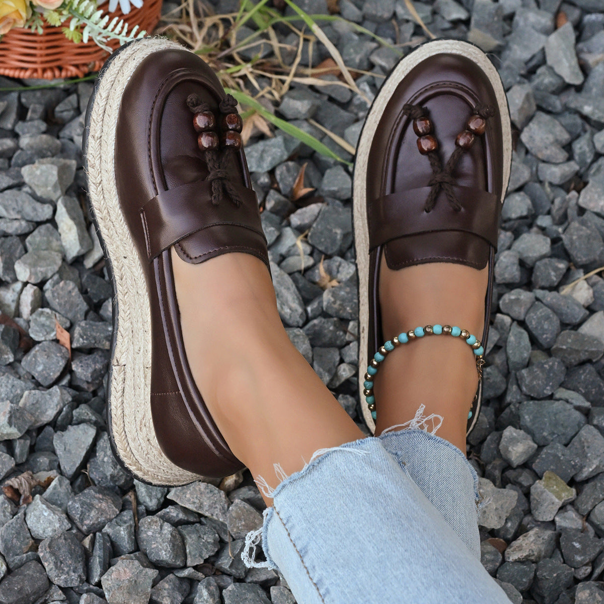 Damen Espadrilles mit modischer Schnürung und geflochtenem Boden R&B