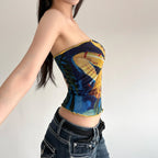 Damen Bandeau-Top mit buntem floralen Druck und elastischem Saum R&B