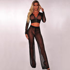 Damen Transparente Lounge-Hose mit Reißverschluss und Hohem Bund