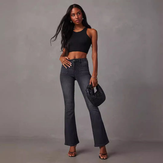 Damen Flared Jeans mit hohem Bund und strukturiertem Denim R&B