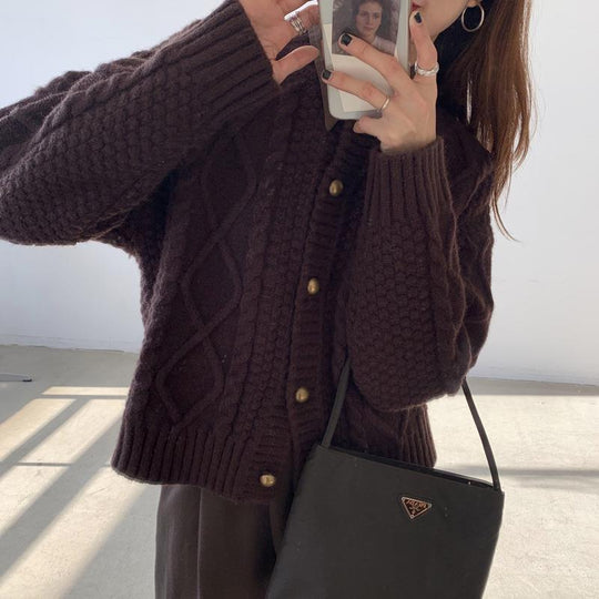Damen Grobstrick-Cardigan mit Knopfdetails und Zopfmuster R&B