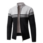 Herren Strickjacke mit modernem Zipper und sportlichem Streifenmuster