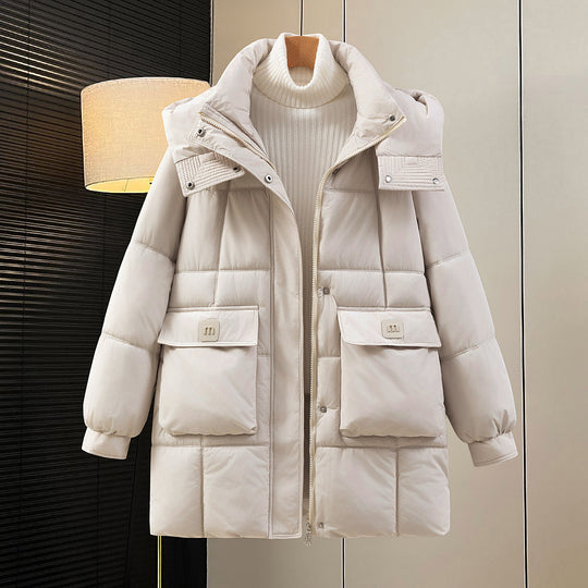 Damen funktionelle und stilvolle Winterjacke mit Taschen und Kapuze R&B
