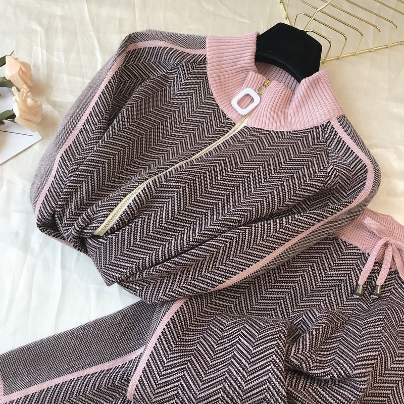 Damen Freizeitliche Strickjacke und Jogginghose Set R&B