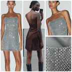 Damen Glitzerndes Cocktailkleid mit schulterfreiem Design und funkelnden Pailletten EB