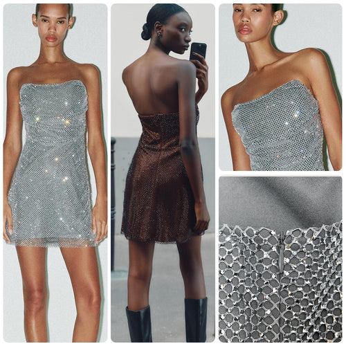 Damen Glitzerndes Cocktailkleid mit schulterfreiem Design und funkelnden Pailletten R&B