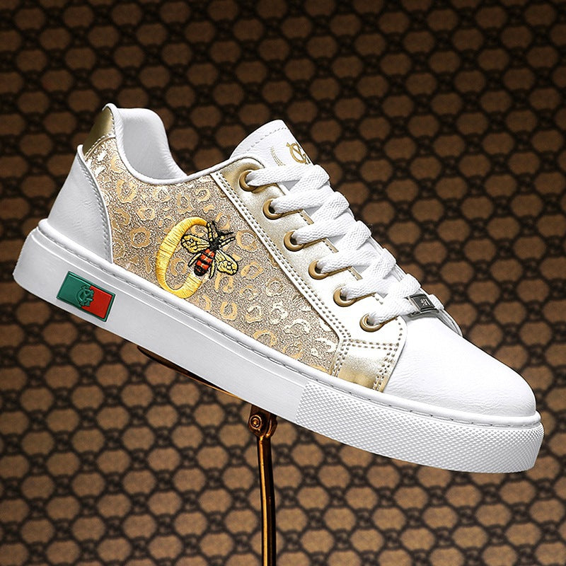 Damen Sneakers mit einzigartigem Leopardenmuster und gesticktem Bienenmotiv R&B