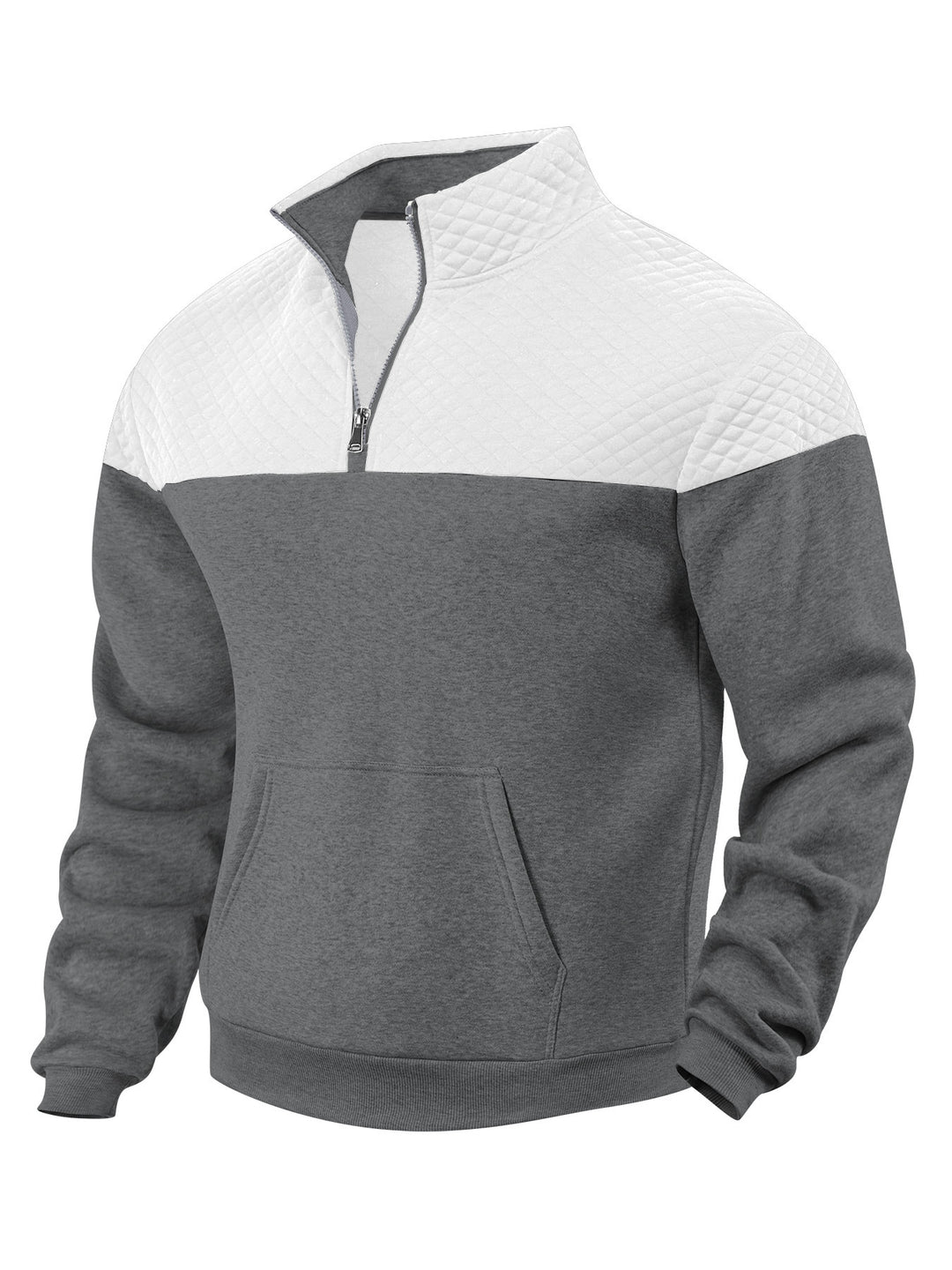 Herren nan Schulterpaneel-Halbzip-Sweatpullover mit gesteppter Schulterpartie und Kängurutasche R&B