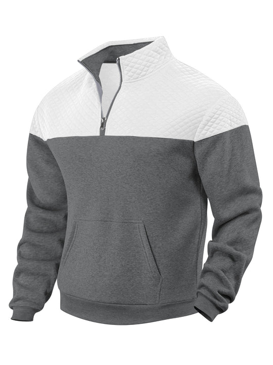 Herren nan Schulterpaneel-Halbzip-Sweatpullover mit gesteppter Schulterpartie und Kängurutasche R&B