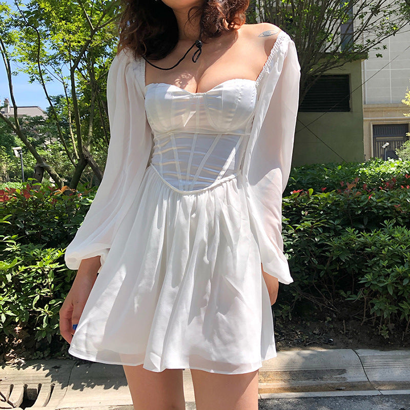 Damen Verspieltes Minikleid mit elegantem Bustier-Oberteil und voluminösen Ärmeln R&B