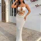 Damen figurbetontes Strickkleid mit transparenten Elementen R&B