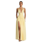 Damen Maxikleid mit tiefem V-Ausschnitt und figurbetonter Raffung R&B