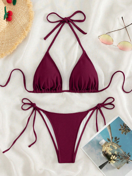 Damen Triangel-Bikini mit verstellbaren Bindebändern und hohem Beinausschnitt R&B
