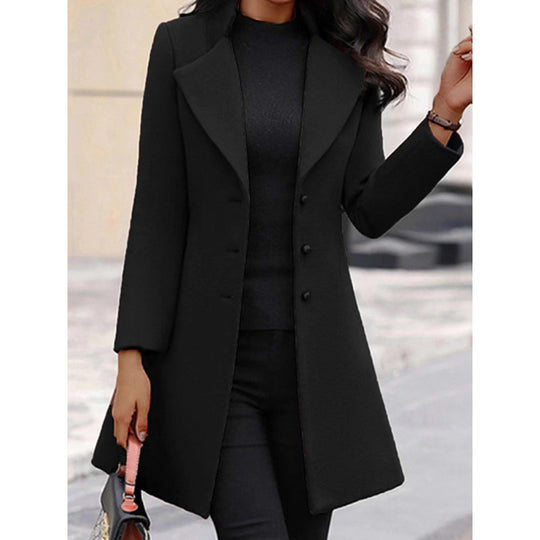 Damen eleganter Wollmantel mit strukturierter Passform und doppelt knopfverschlossenem Design R&B