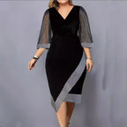 Damen Elegantes Cocktailkleid mit transparenten Puffärmeln und asymmetrischem Saum R&B