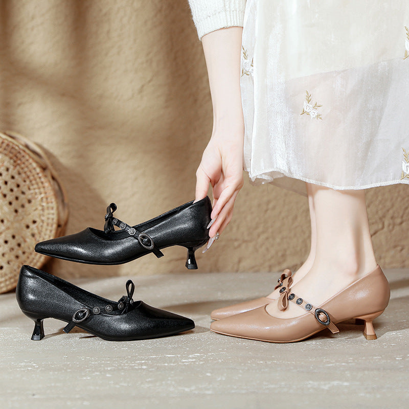 Damen elegante Mary Jane Pumps mit dekorativem Riemen