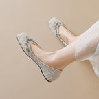 Damen Ballerinas mit funkelnder Strass- und Perlenverzierung