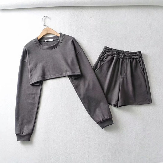 Damen lässiges Crop-Top und Shorts Set R&B