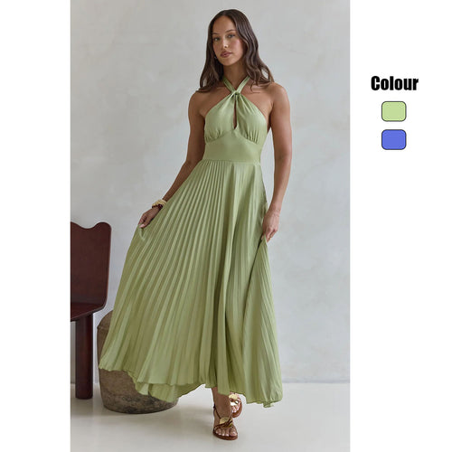 Damen Maxi-Kleid mit elegantem Halter-Design und plissiertem Rock R&B
