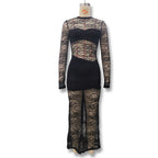 Damen Elegantes Spitzenkleid mit hohem Kragen und langem Ärmel R&B